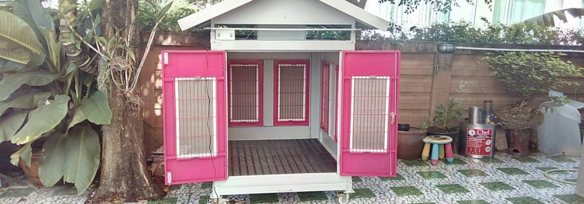 รีวิวบ้านสุนัขไซส์ L สีชมพูในสวน